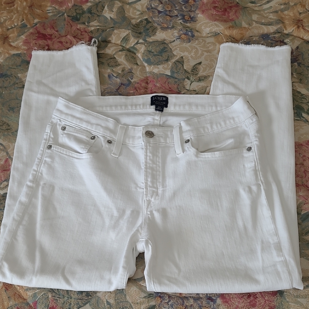 J.Crew White Womens Jeans Size 29 8" Midrise Skinny Stretch Raw Hem 2% Elastane